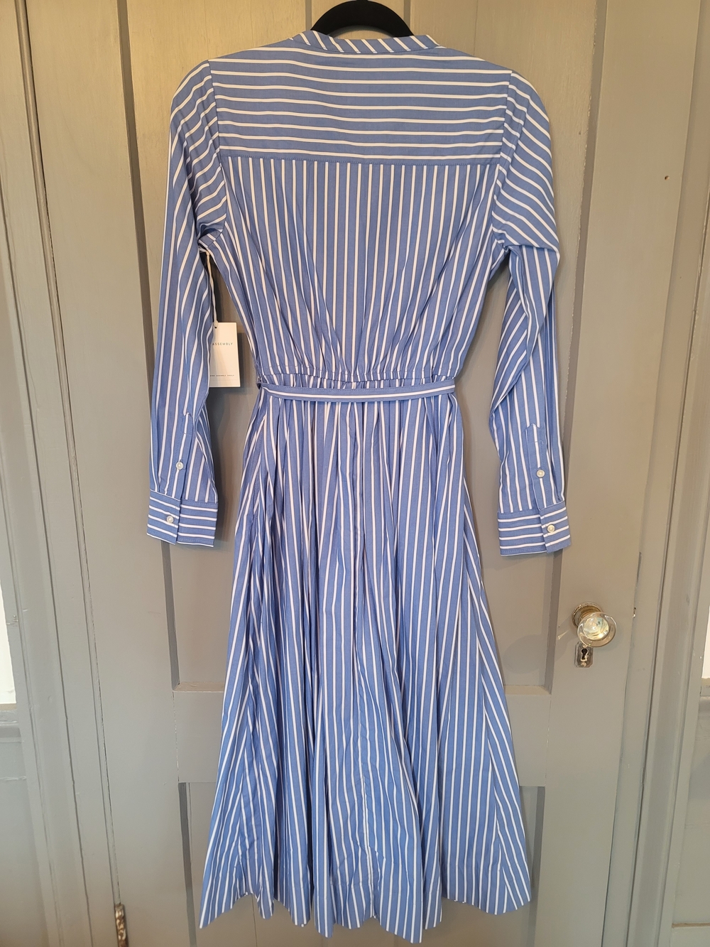 100% Cotton Blue and White Striped Shirt Dress with Tie Belt - Picture 4 of 5